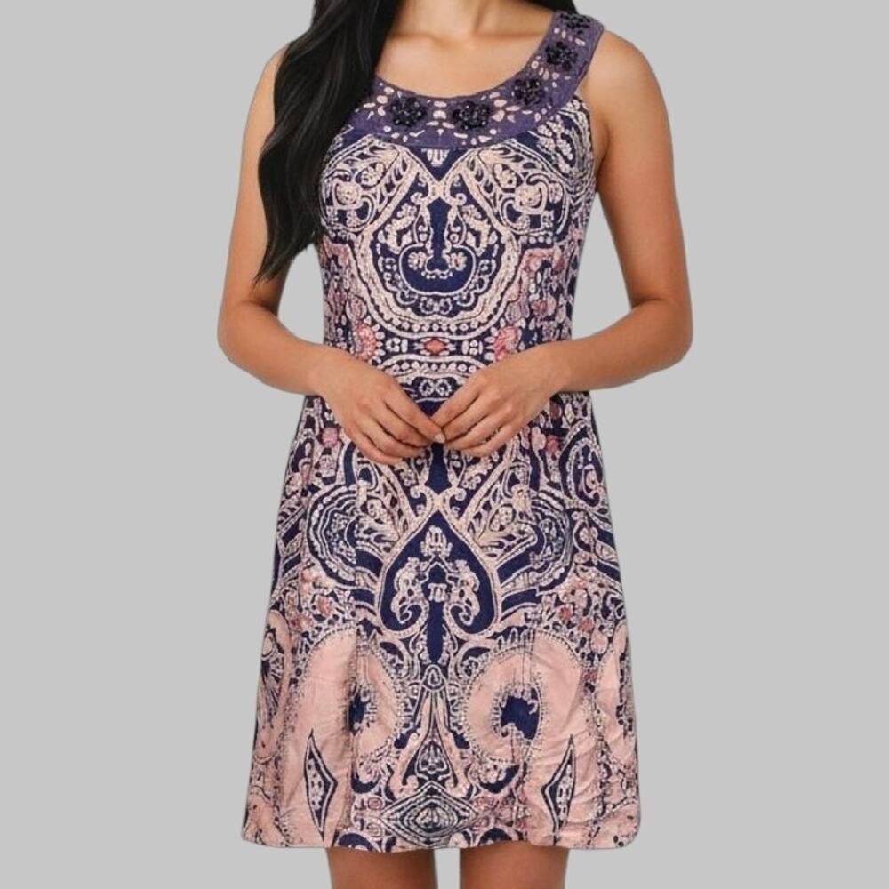 Free People Vintage Embellished Beaded Mini Damask Dress